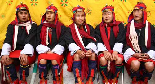 Bhutanese men in ancient dress FT13.